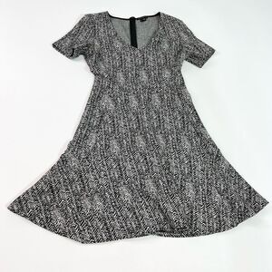 Theory Dress Womens 2 Black Herringbone Woven Short Sleeve V-Neck A-Line